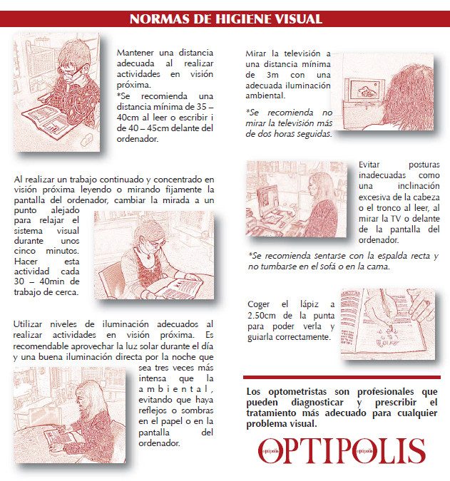 Normas de higiene visual Texto informativo sobre actividades para el cuidado de la salud visual, con gráficos ilustrativos.